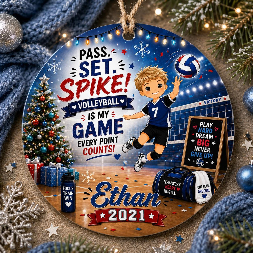 Boys Volleyball Ornament, Custom Sports Keepsake, Athlete Holiday DecorPersonalized