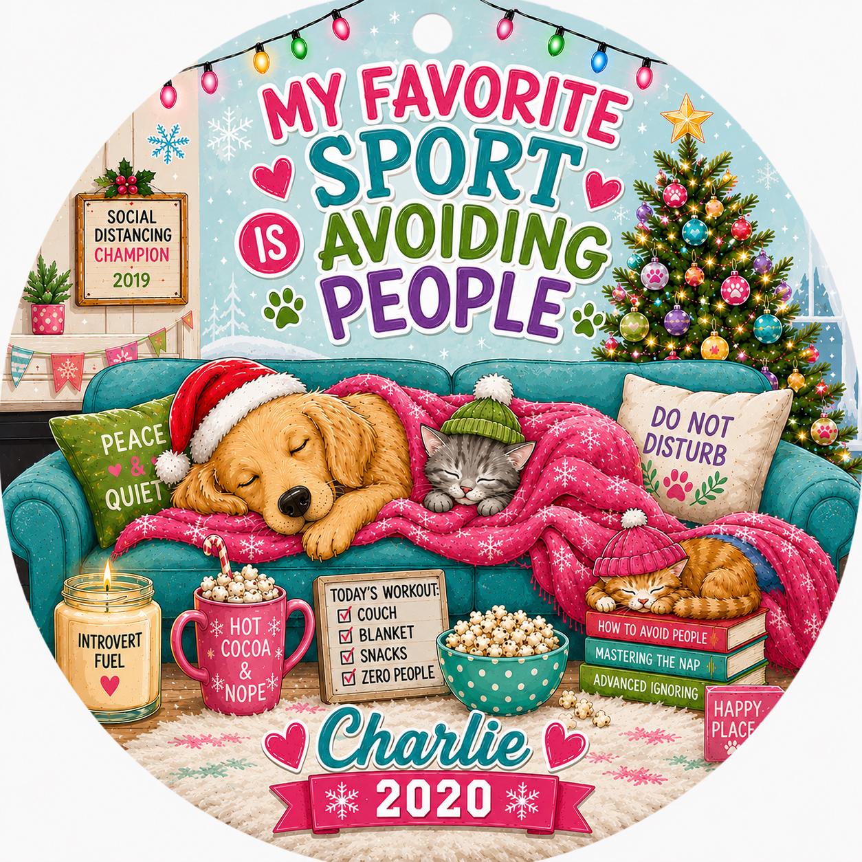 Introvert Christmas Ornament, Cozy Winter Dog Cat Lover KeepsakePersonalized