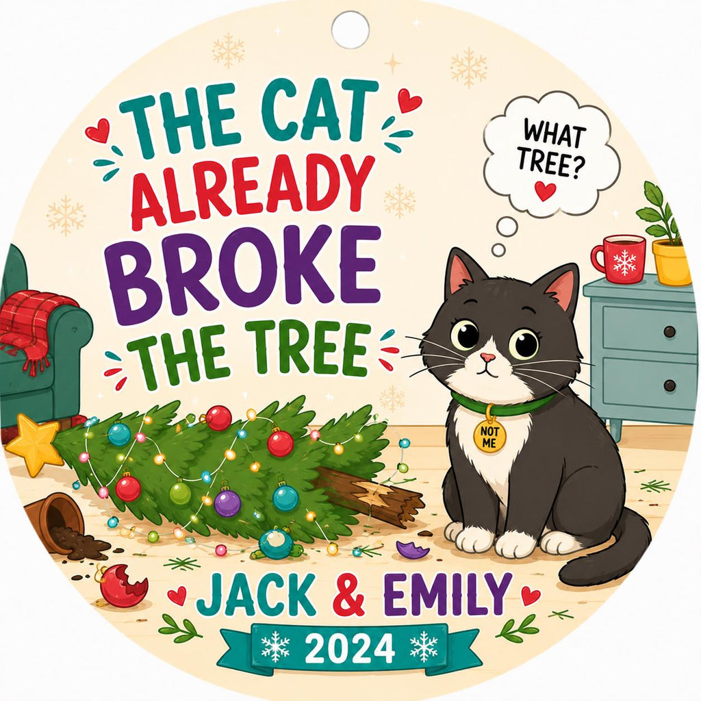 Funny Cat Christmas Ornament, Mischievous Kitty Tree Breaker KeepsakePersonalized