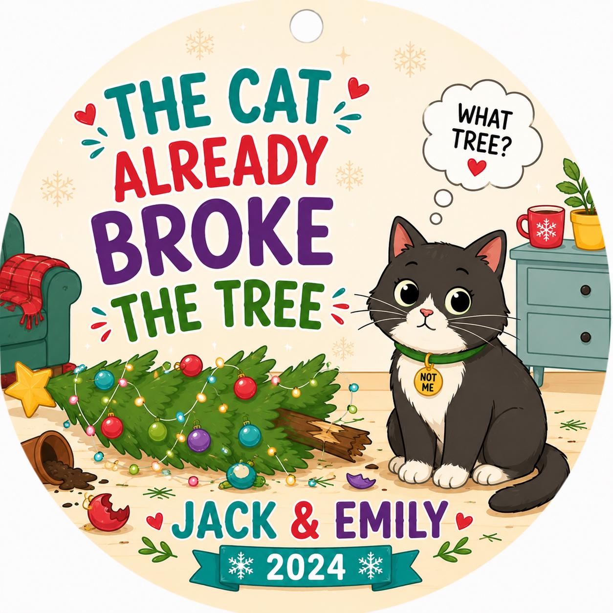 Funny Cat Christmas Ornament, Mischievous Kitty Tree Breaker KeepsakePersonalized