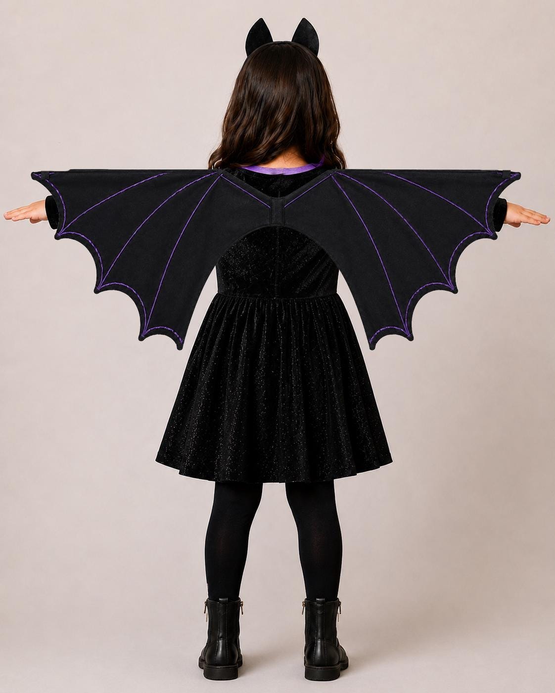 Whimsical Bat Wing Halloween Costume for Girls - Handmade Crushed Velvet Dress, Wings & Bat Ears Set - Multiple Colors - Custom Sizes