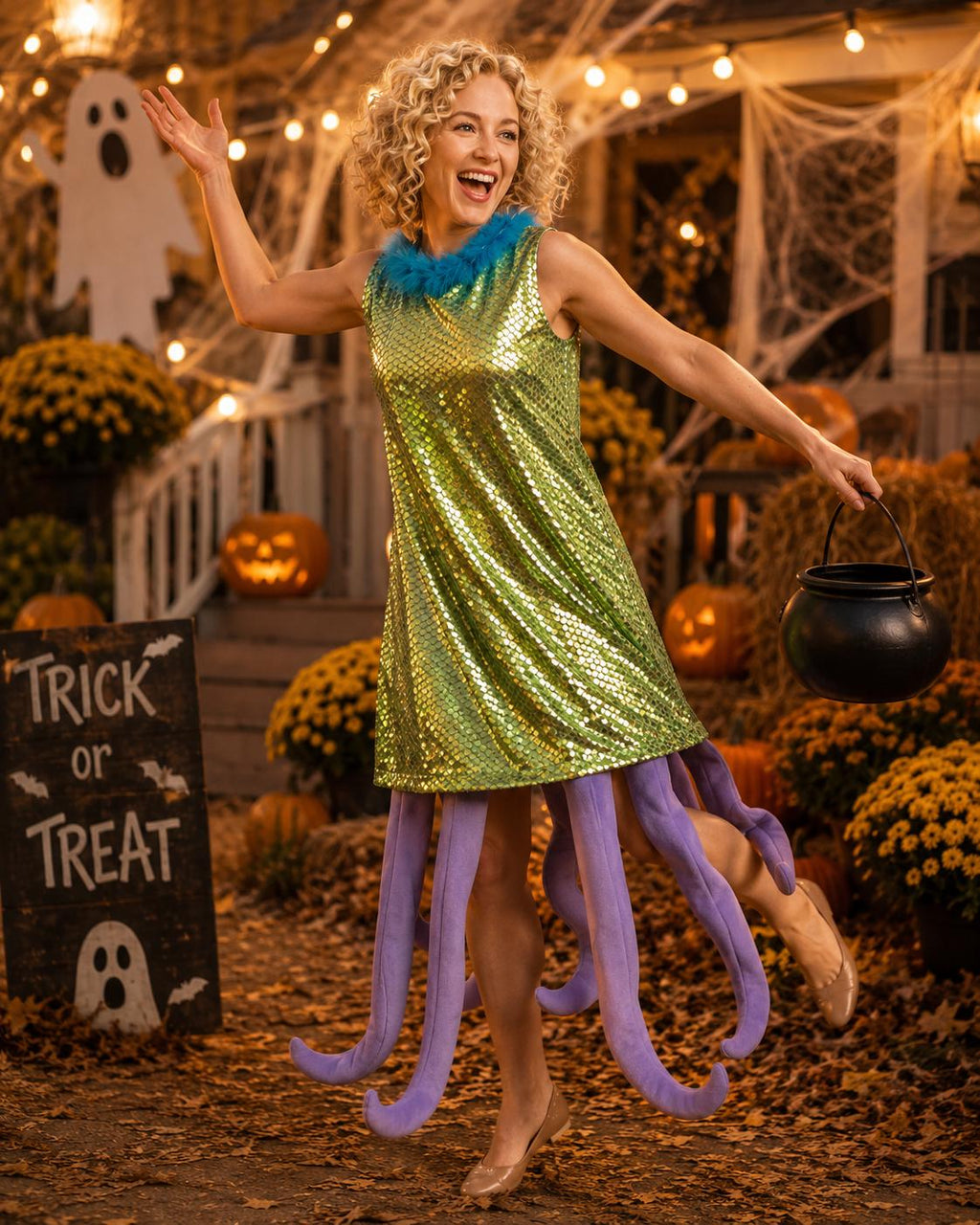 Women's Celia Halloween Costume Dress One Eye Dress Green Character Cosplay Cute Outfit