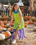 Girls Celia Monster Halloween Costume, Green Sequined Dress, Purple Tentacles, A-Line Style