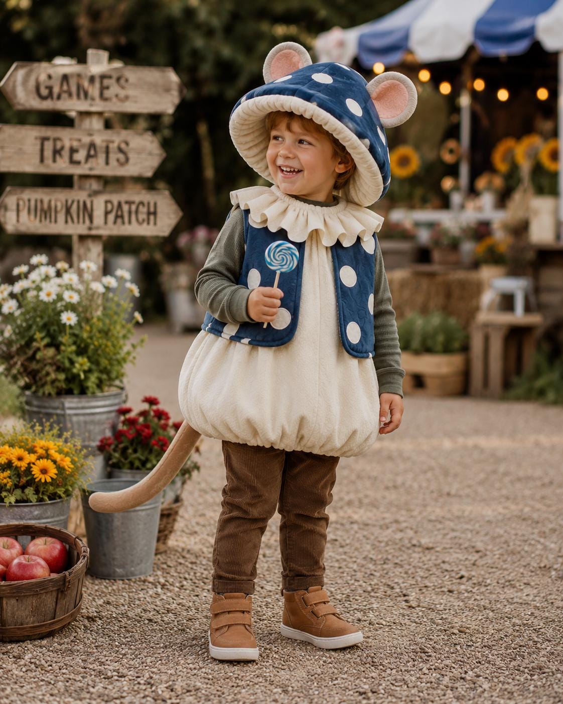 Mushroom Mouse Costume for Kids, Woodland Halloween Outfit, Cozy Fleece Mouse Costume, Whimsical Toadstool Dress Up