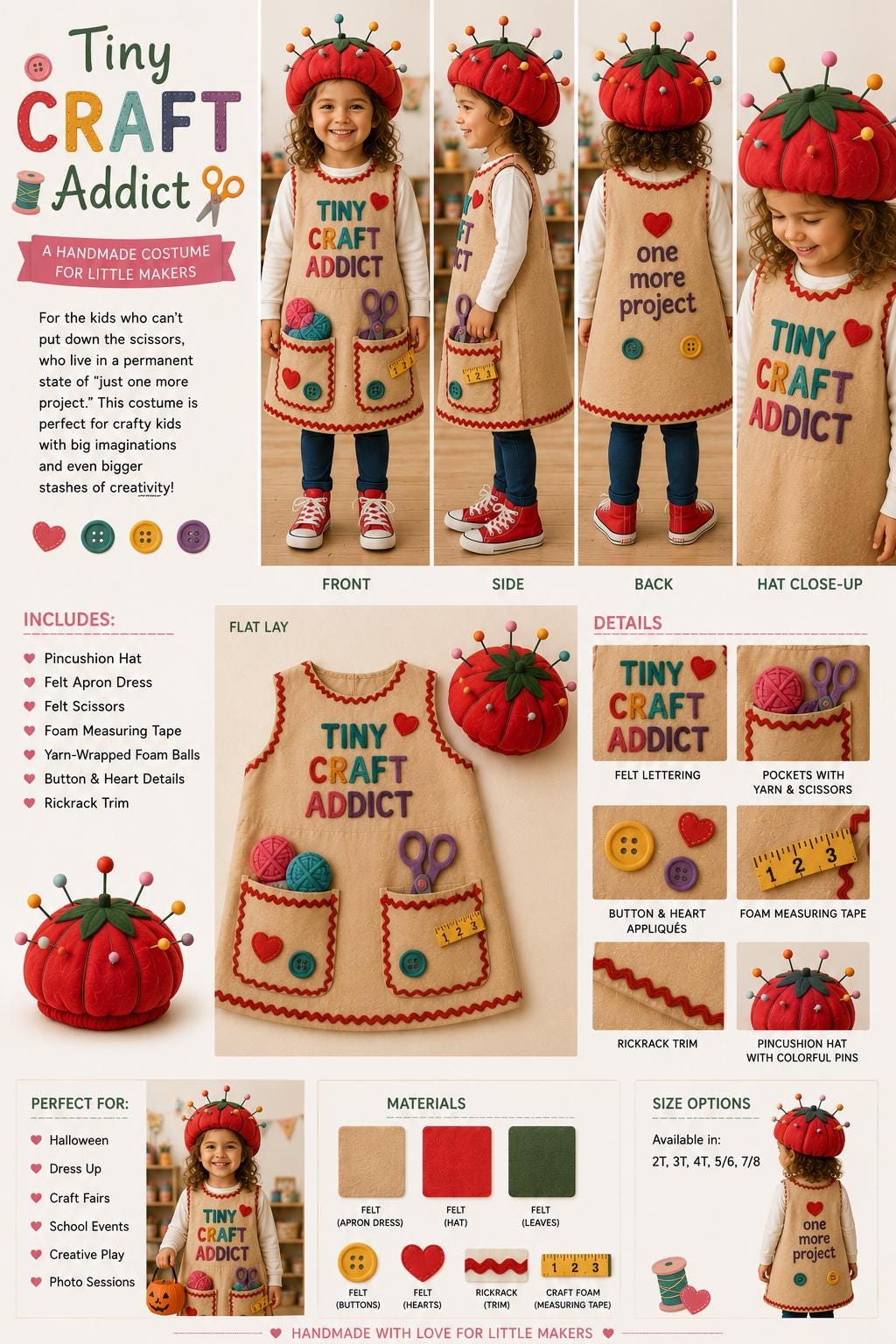 Tiny Craft Addict Costume for Kids, Funny Crafter Halloween Costume, Sewing Dress Up Outfit, Handmade Maker Costume