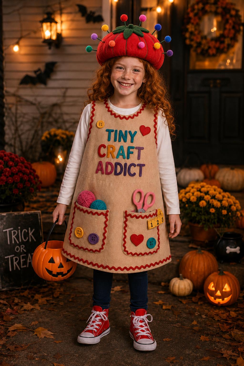 Kids Craft Addict Costume, Sewing Dress Up Outfit, Pincushion Hat, Maker Halloween