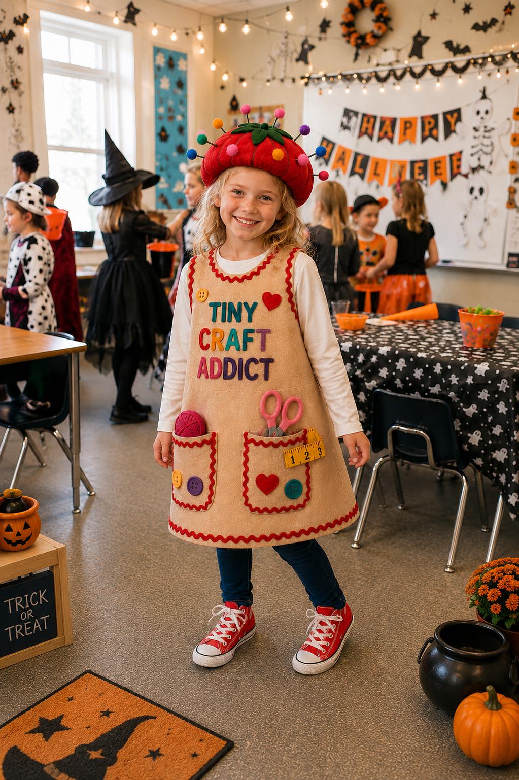 Kids Craft Addict Costume, Sewing Dress Up Outfit, Pincushion Hat, Maker Halloween