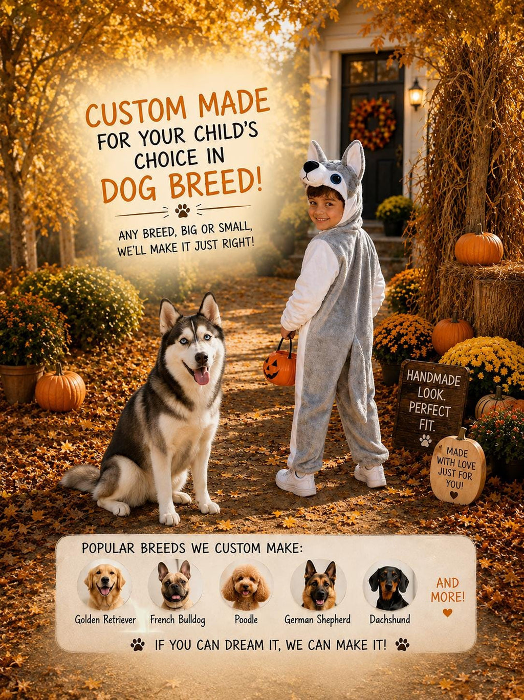Custom Husky Dog Fleece Costume for Kids, Halloween Pet Cosplay Outfit