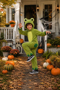 Kids Frog Costume, Handmade Fleece Animal Onesie, Toddler Halloween Dress Up