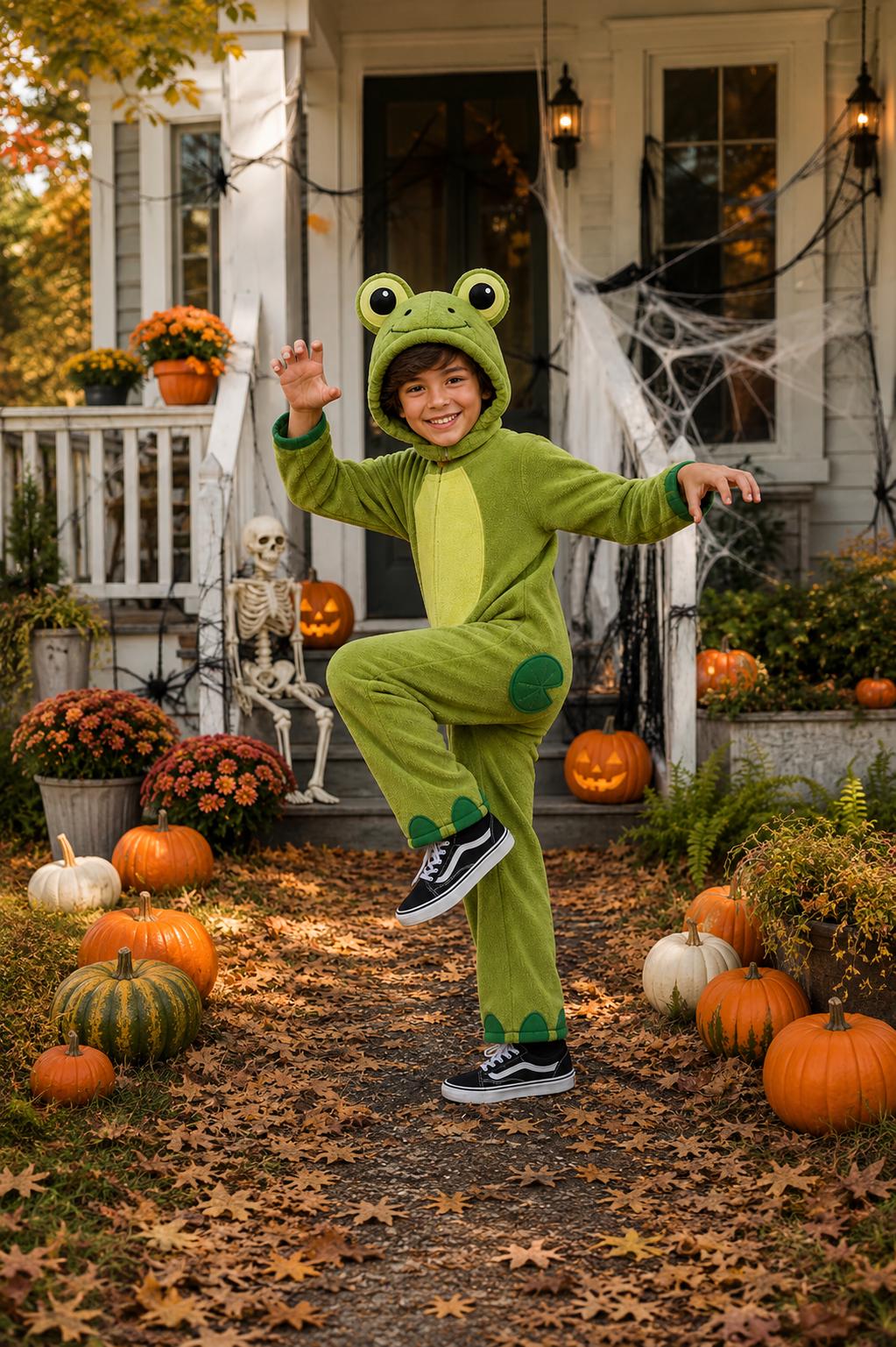 Kids Frog Costume, Handmade Fleece Animal Onesie, Toddler Halloween Dress Up