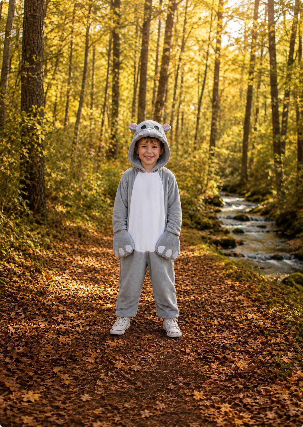 Kids Plush Hippopotamus Halloween Costume, Three-Piece Animal Bodysuit Hood Mittens