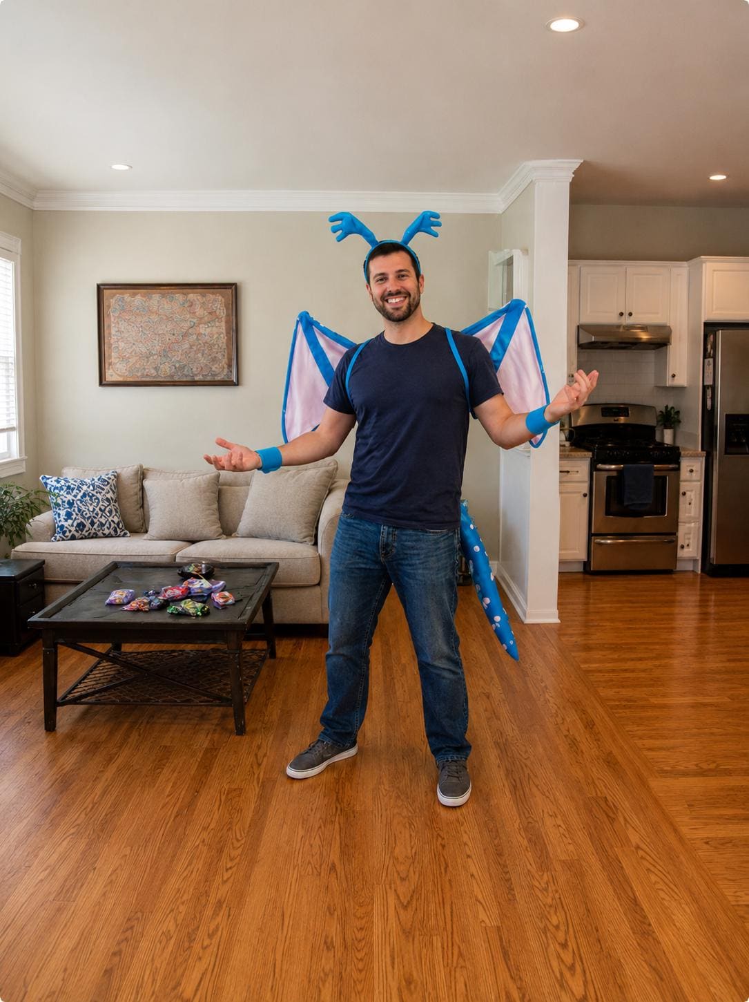 Blue Stuffy Dragon Costume Set: Wings, Tail, Headband, Collar