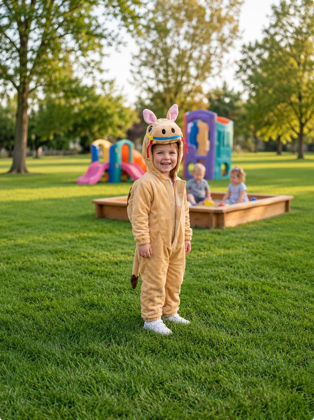 Kids Camel Fleece Costume, Two-Piece Bodysuit Hood, Halloween Nativity Outfit