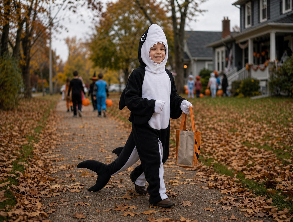 Kids Orca Whale Halloween Costume, Fleece Ocean Animal Bodysuit