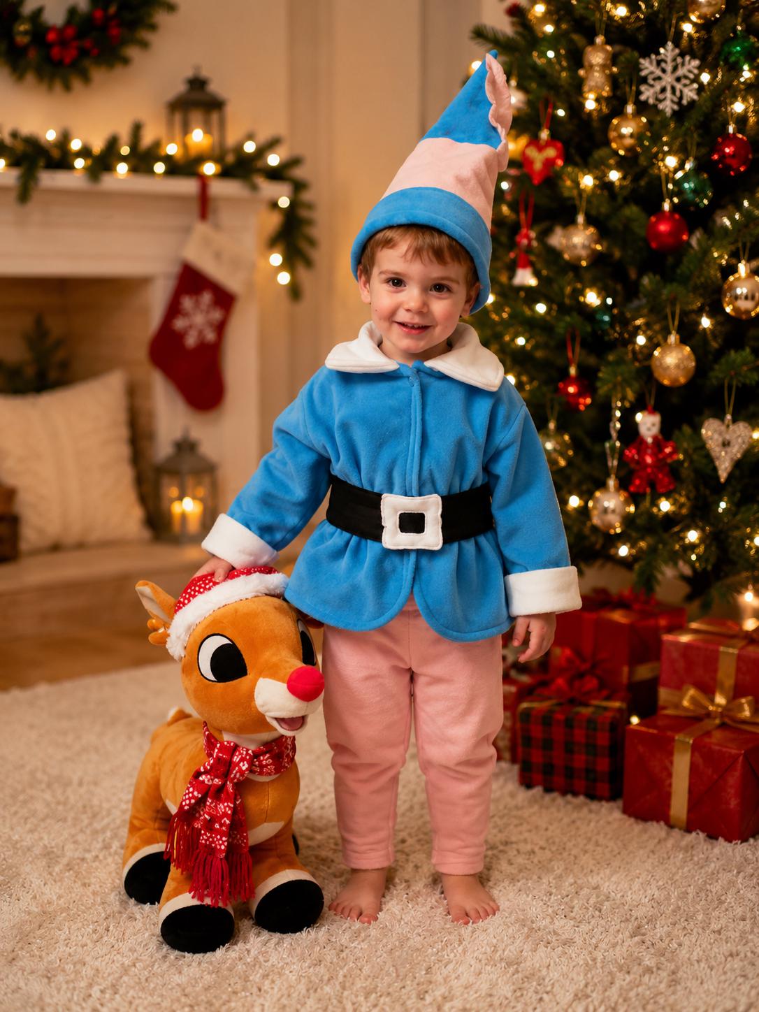 Hermey Elf Costume, Blue Fleece, Christmas Cosplay Outfit
