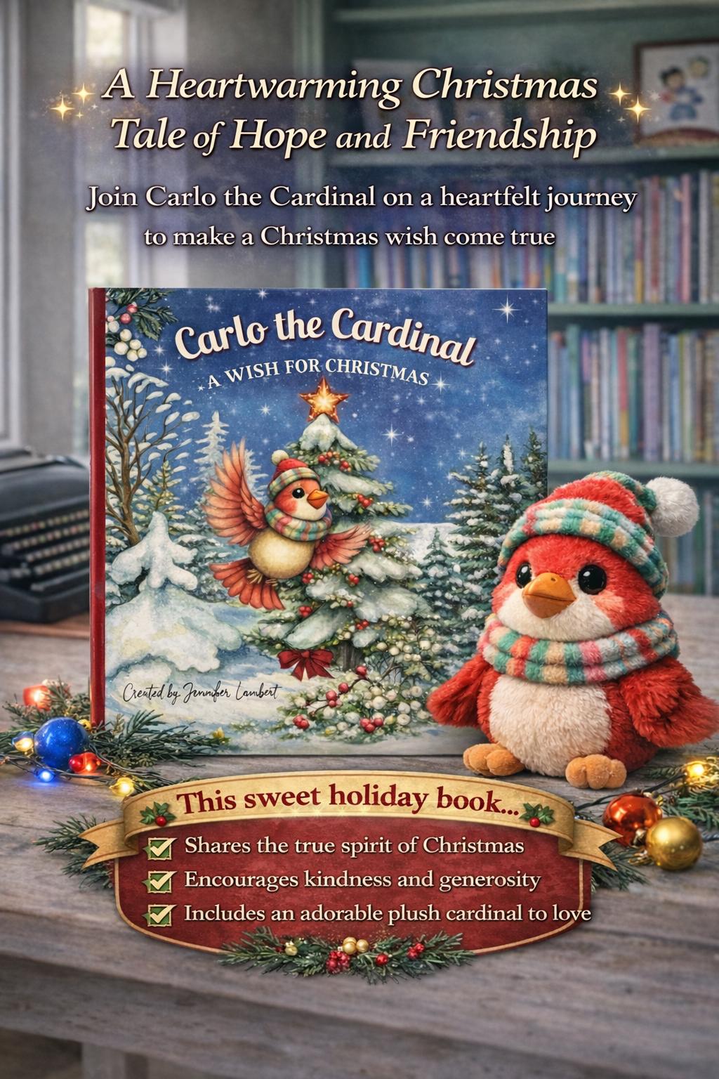 Carlo the Cardinal: A Wish for Christmas, Personalized Christmas Book for Kids, Signed Holiday Story Gift, Winter Bedtime Book