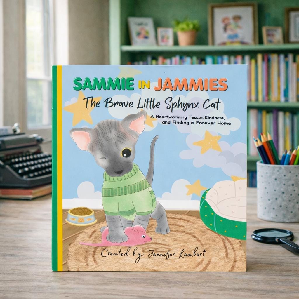 Sammie in Jammies The Brave Little Sphynx Cat, Signed Rescue Cat Book, Personalized Children’s Story Gift