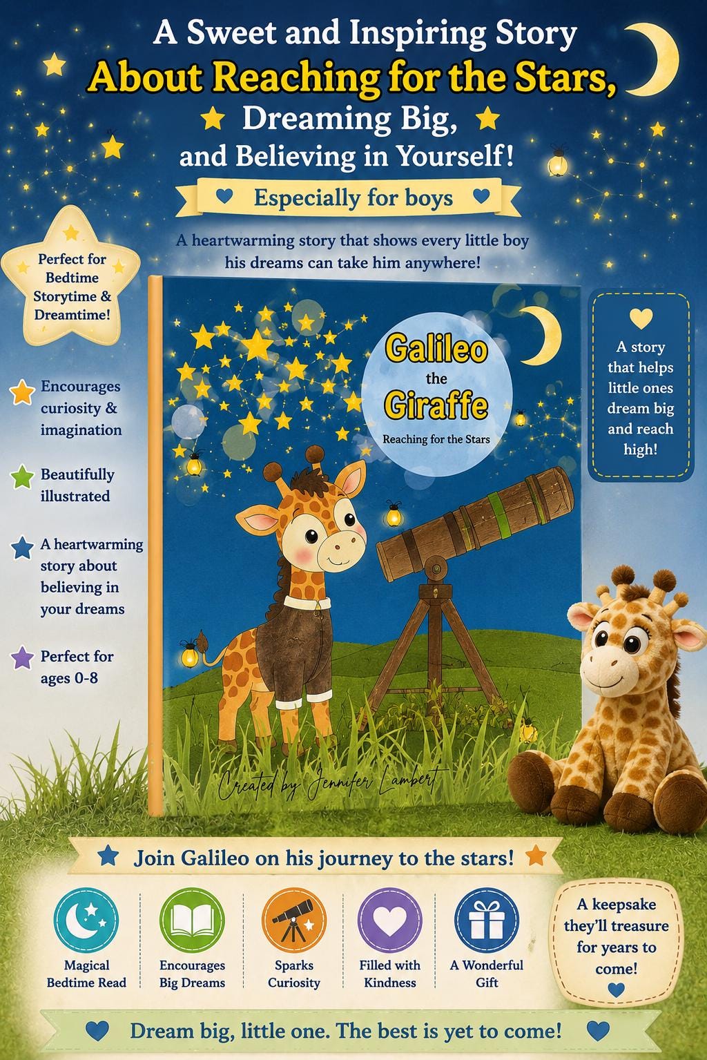 Galileo The Giraffe Reaching For The Stars, STEM Adventure Book for Kids, Signed Personalized Children’s Story