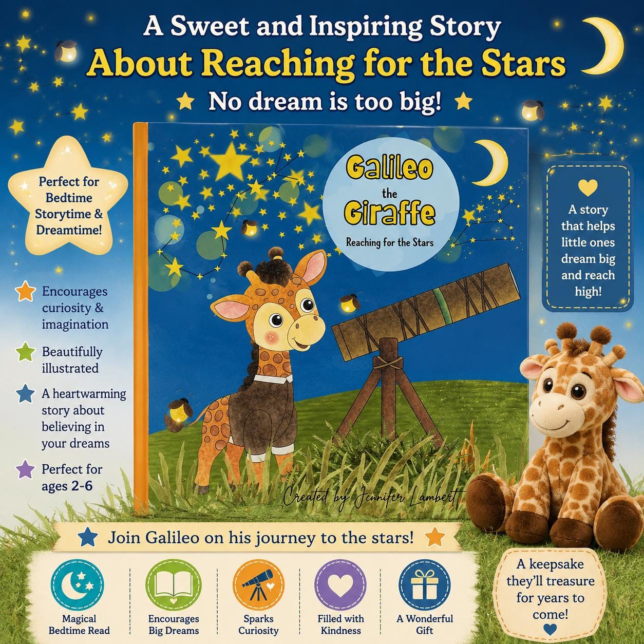 Galileo The Giraffe Reaching For The Stars, STEM Adventure Book for Kids, Signed Personalized Children’s Story