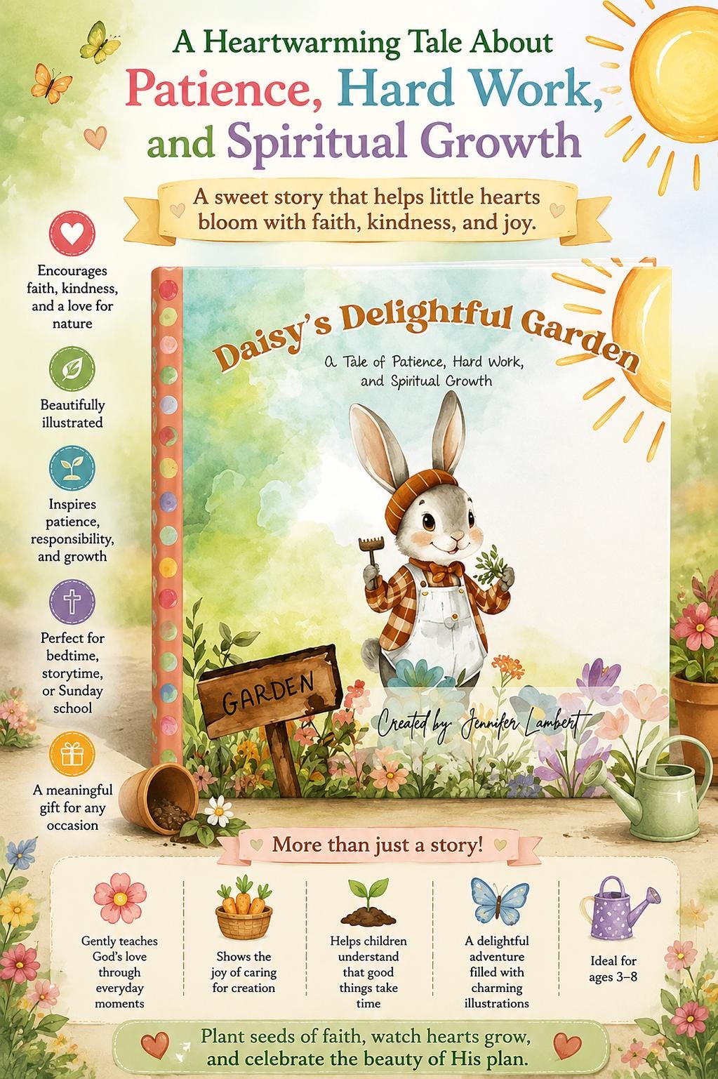 Daisy’s Delightful Garden, Christian Children’s Book, Signed Faith Based Story, Personalized Kids Gift Book