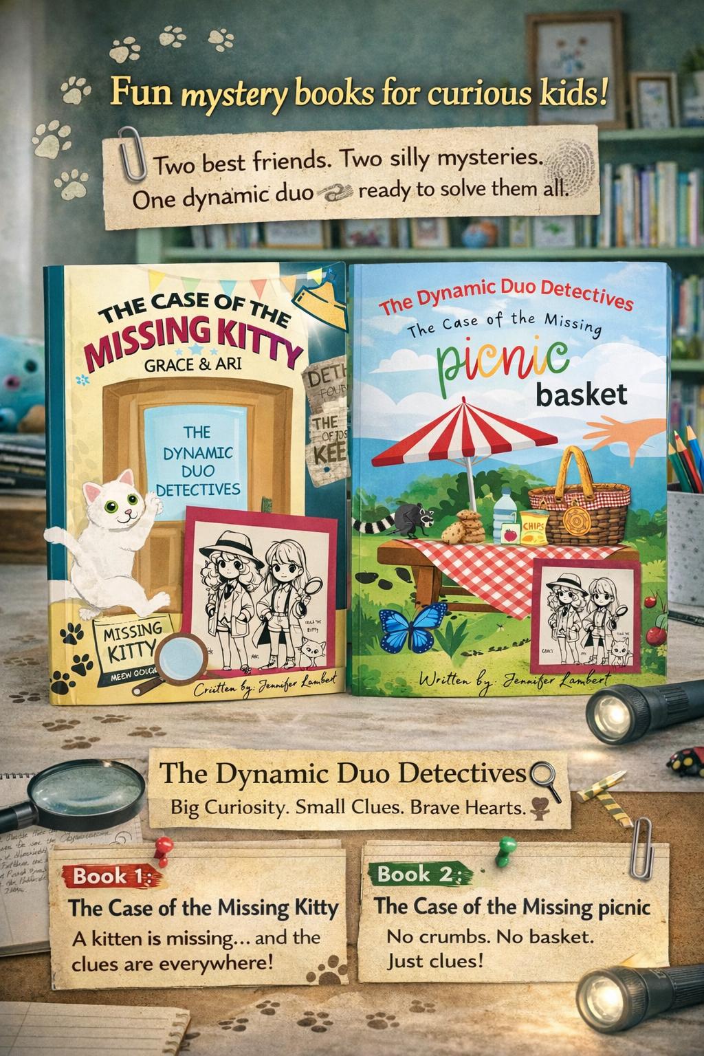 Girls The Dynamic Duo Detectives: The Case of the Missing Picnic Basket, Signed Mystery Book for Kids, Personalized Detective Adventure