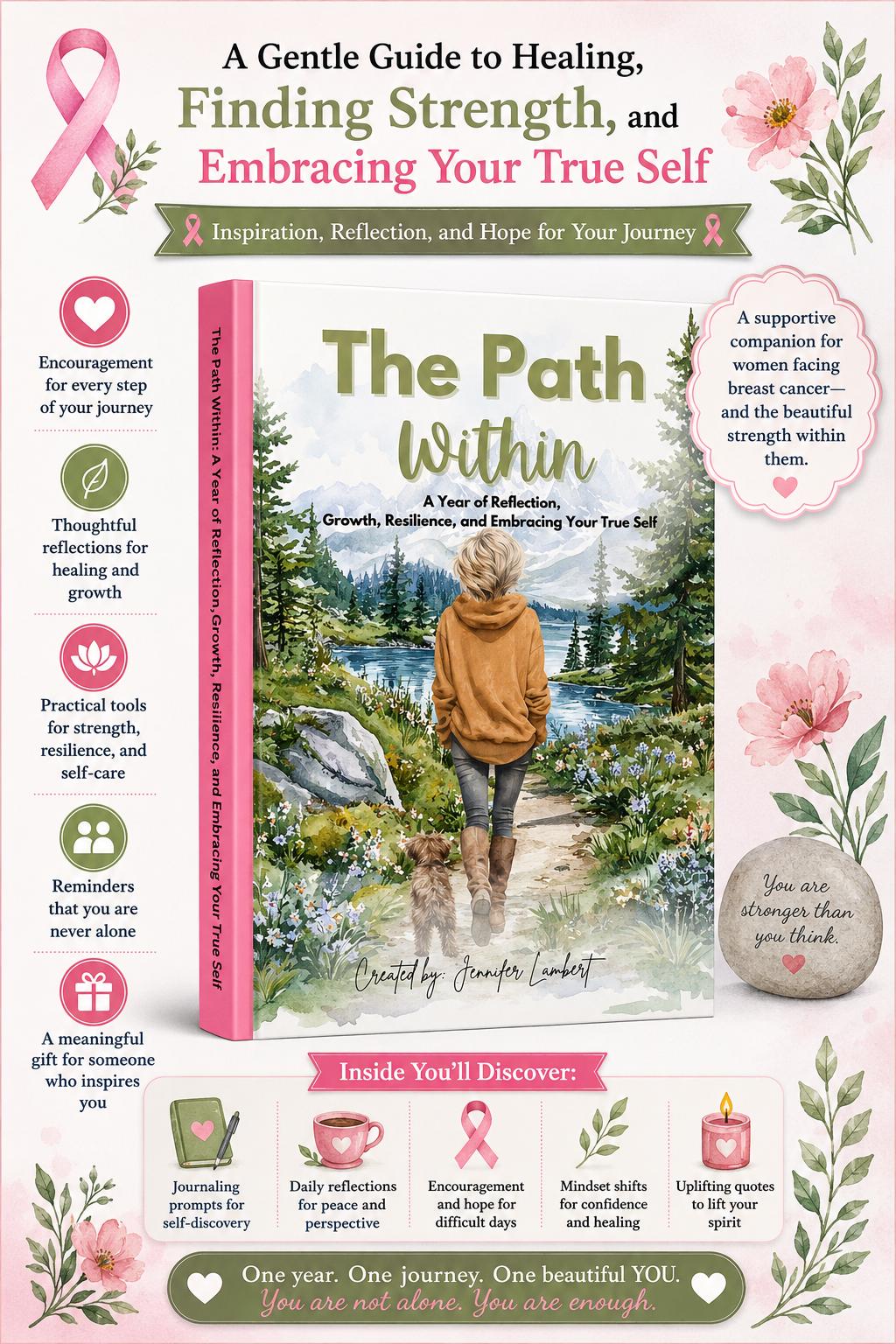 The Path Within, Breast Cancer Support Book, Guided Reflection Journal, Signed Inspirational Healing Gift