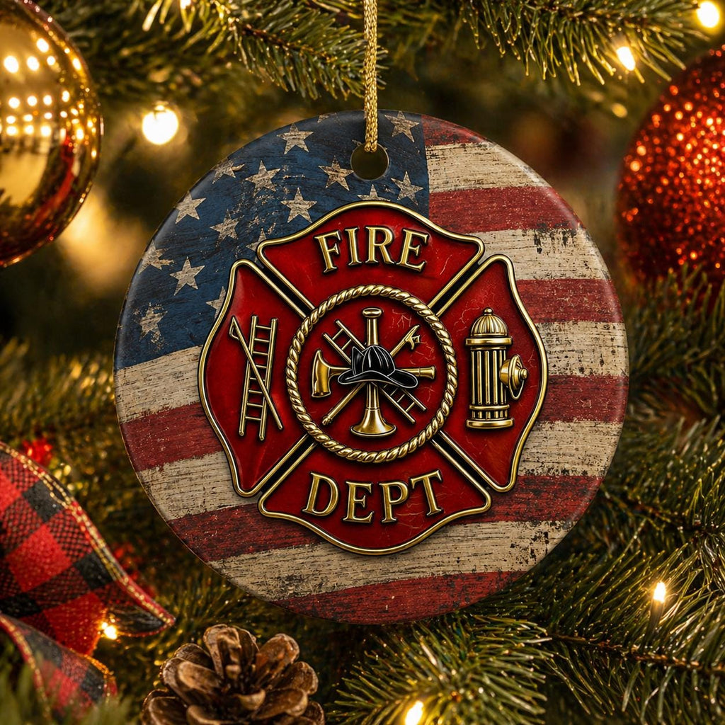 Firefighter Maltese Cross Ornament, American Flag Decor, First Responder Christmas KeepsakePersonalized