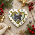 Pet Memorial Heart Ornament, Cat Dog Loss Keepsake, Gold Silver Polka Dot CeramicPersonalized