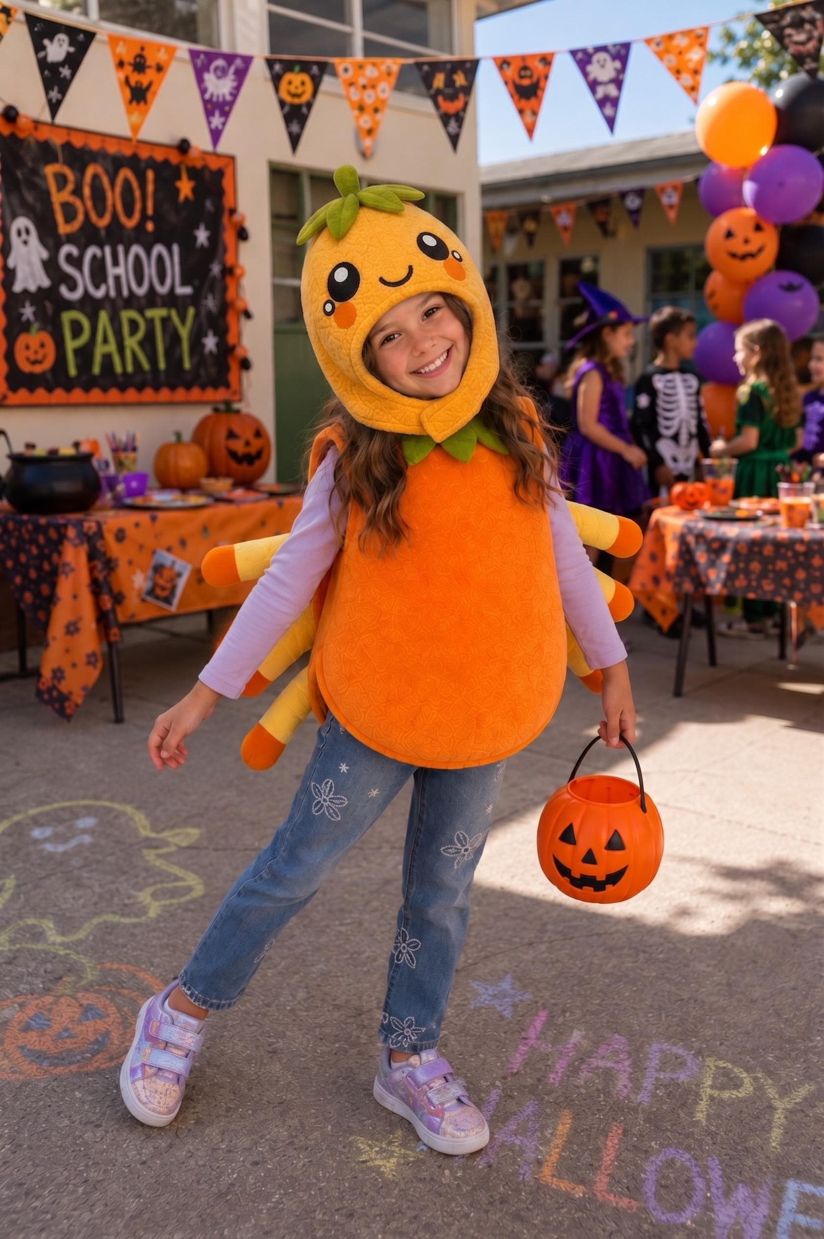 Orange Spider Costume for Kids, Cute Citrus Halloween Costume, Plush Orange Spider Outfit