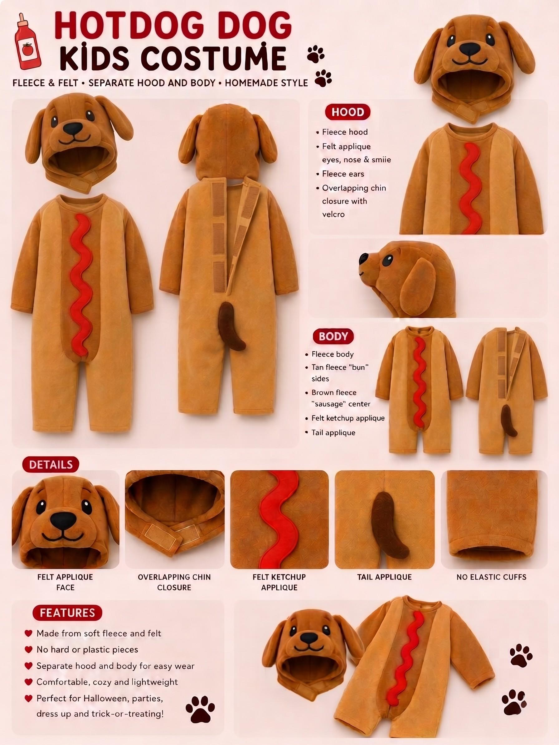 Hotdog Dog Costume for Kids, Dachshund Halloween Costume, Funny Hot dog Puppy Outfit