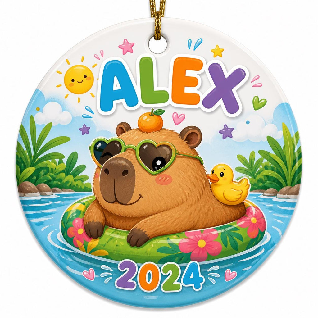 Capybara Pool Ornament, Summer Animal Ceramic KeepsakePersonalized