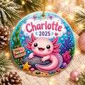 Axolotl Ornament, Pink Sea Creature Keepsake, Custom Name Year DecorPersonalized