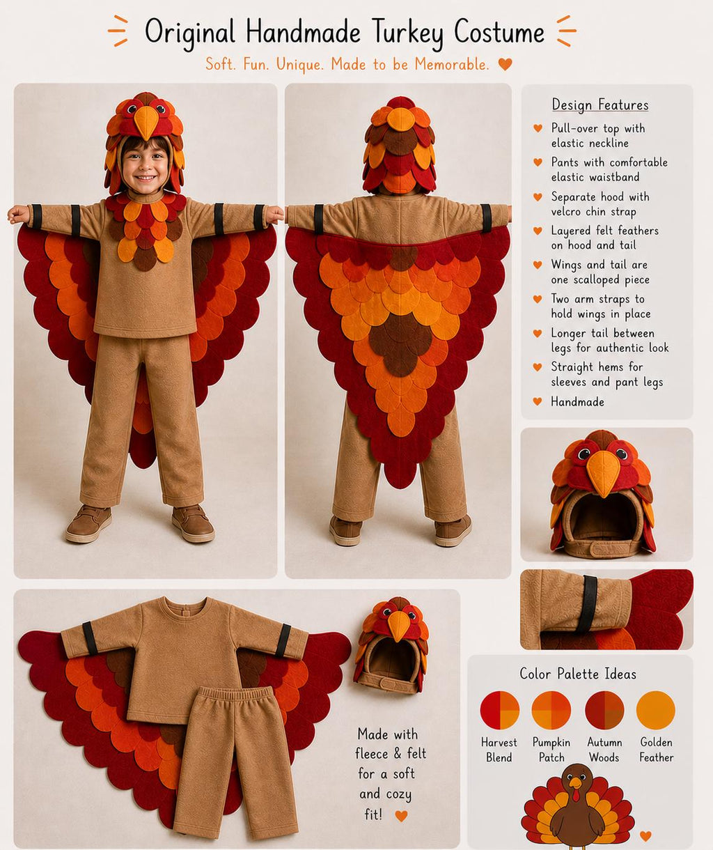 Kids Turkey Costume, Fleece Thanksgiving Outfit, Feather Wings Cape, Toddler Autumn Dress Up