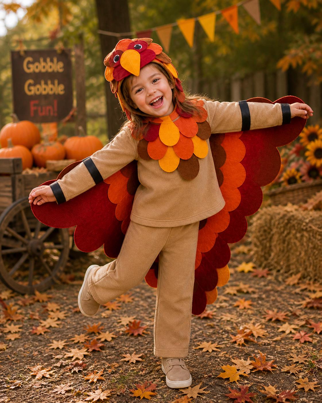 Handmade Turkey Costume Kids, Fleece Thanksgiving Outfit, Fall Dress Up Set, Feather Wings Cape, Toddler Costume, Autumn Outfit