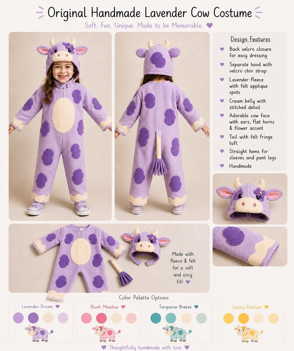 Pastel Cow Costume Kids, Handmade Fleece Animal Outfit, Cute Cow Onesie, Toddler Halloween Costume, Farm Animal Dress Up