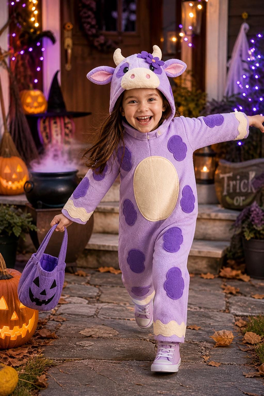 Handmade Pastel Cow Fleece Costume, Kids Animal Dress Up, Toddler Halloween Outfit