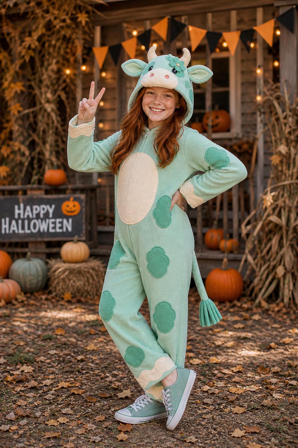 Pastel Cow Costume Kids, Handmade Fleece Animal Outfit, Cute Cow Onesie, Toddler Halloween Costume, Farm Animal Dress Up