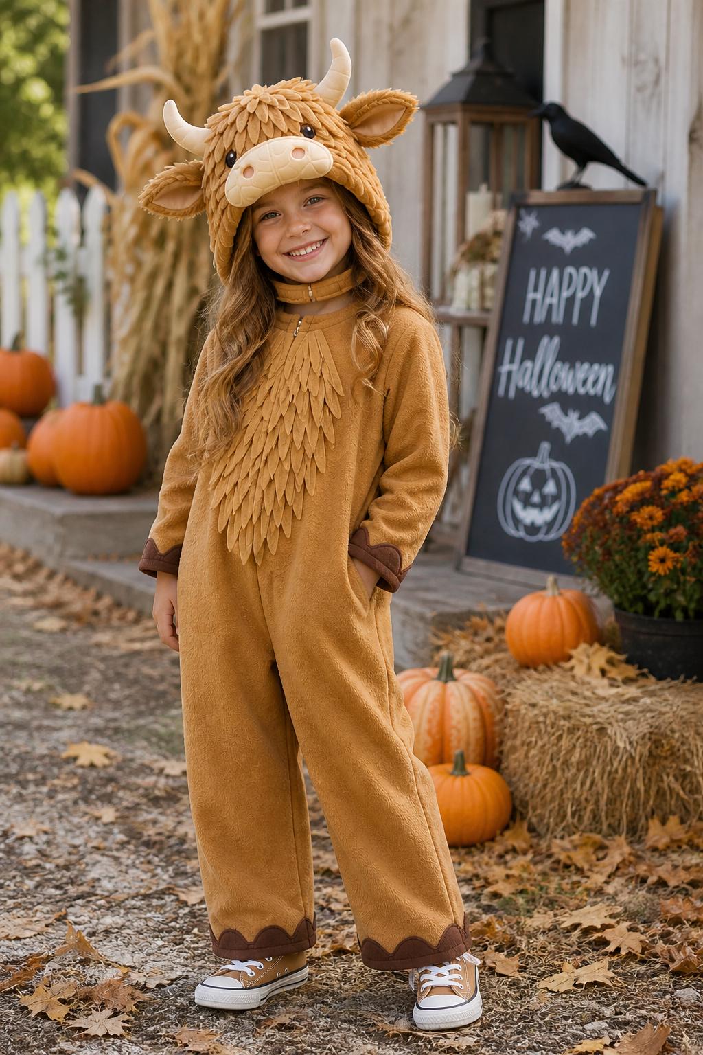 Highland Cow Costume Kids, Handmade Fleece Animal Outfit, Brown Cow Onesie, Farm Costume, Toddler Halloween Costume, Cozy Dress Up