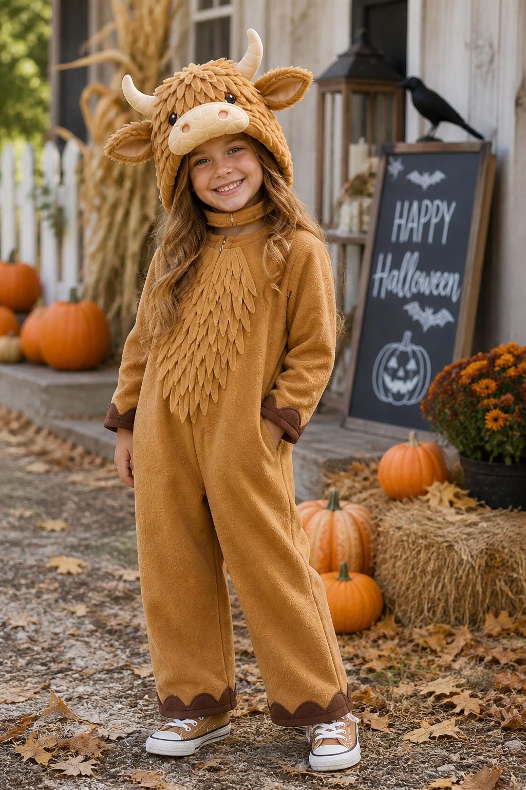 Kids Highland Cow Fleece Costume, Cozy Animal Onesie, Farm Halloween Outfit