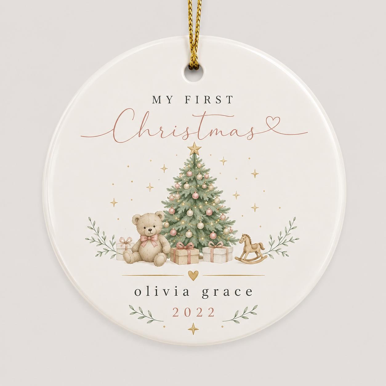 Girl Baby’s First Christmas Ornament, Baby Girl Keepsake Ornament, Custom New Baby Gift with Name, Baby Christmas Ornament