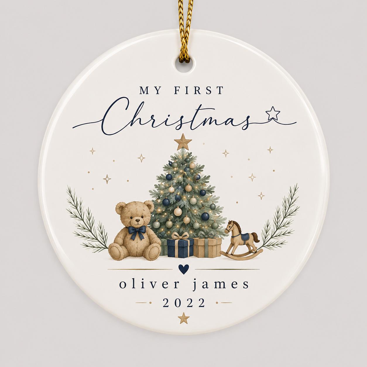 Baby Boy First Christmas Ornament, Baby’s First Christmas Keepsake, Custom Baby Ornament with Name, New Baby Gift