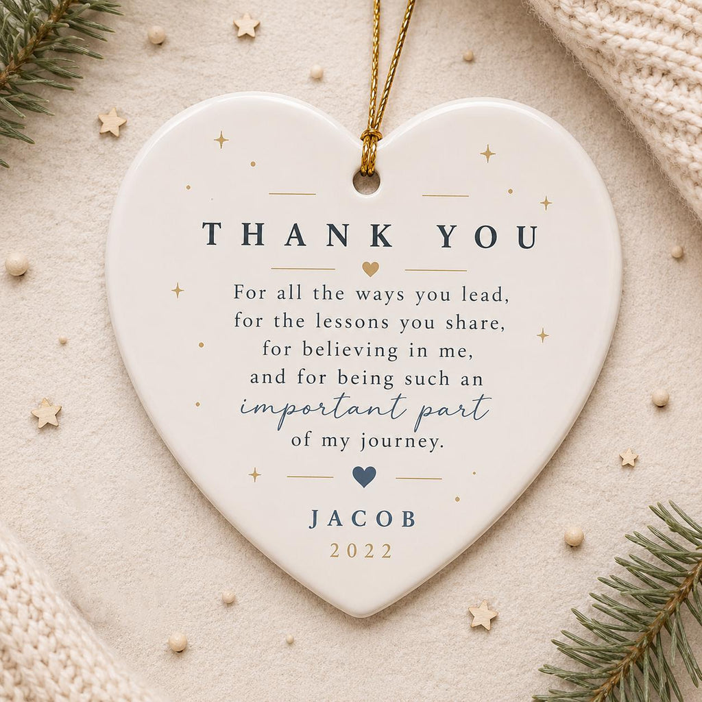 Thank You Ornament, Mentor Appreciation Gift, Teacher Christmas Ornament, Thank You Keepsake for Coach, Parent, or Mentor Ceramic Ornament