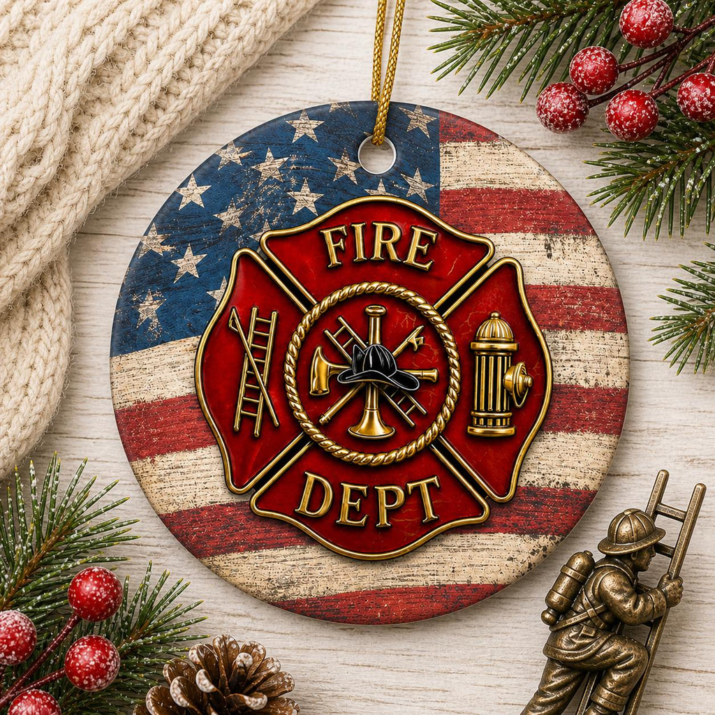 Firefighter Maltese Cross Ornament, American Flag Decor, First Responder Christmas KeepsakePersonalized