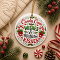 Ceramic Candy Cane Wishes Ornament, Mistletoe Kisses Holiday Decor, Personalized Christmas KeepsakePersonalized