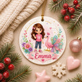 Pink Peacock Girl Ornament, Floral Bird Decor, Whimsical Ceramic KeepsakePersonalized