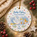 Stork Baby Fox Ornament, First Christmas Keepsake, Woodland Nursery DecorPersonalized