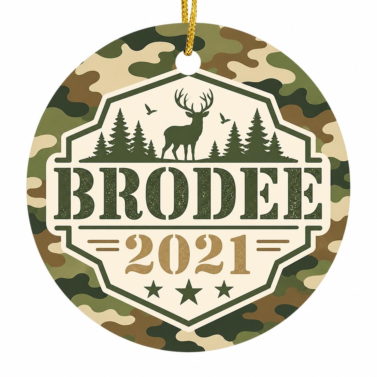 Camo Ornament, Custom Hunter Keepsake, Woodland Christmas Decor, Outdoorsy Name GiftPersonalized