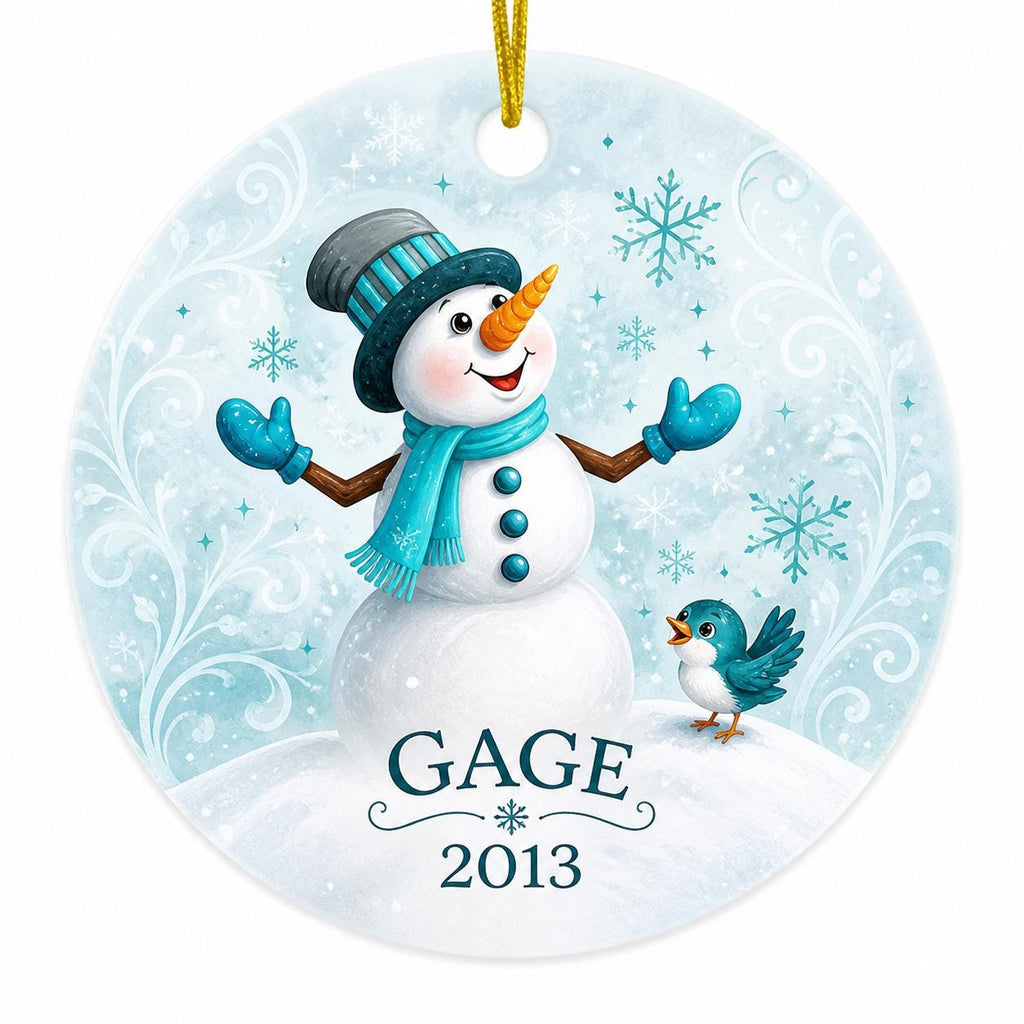 Snowman Ornament, Baby's First Christmas, Winter Wonderland Ceramic KeepsakePersonalized