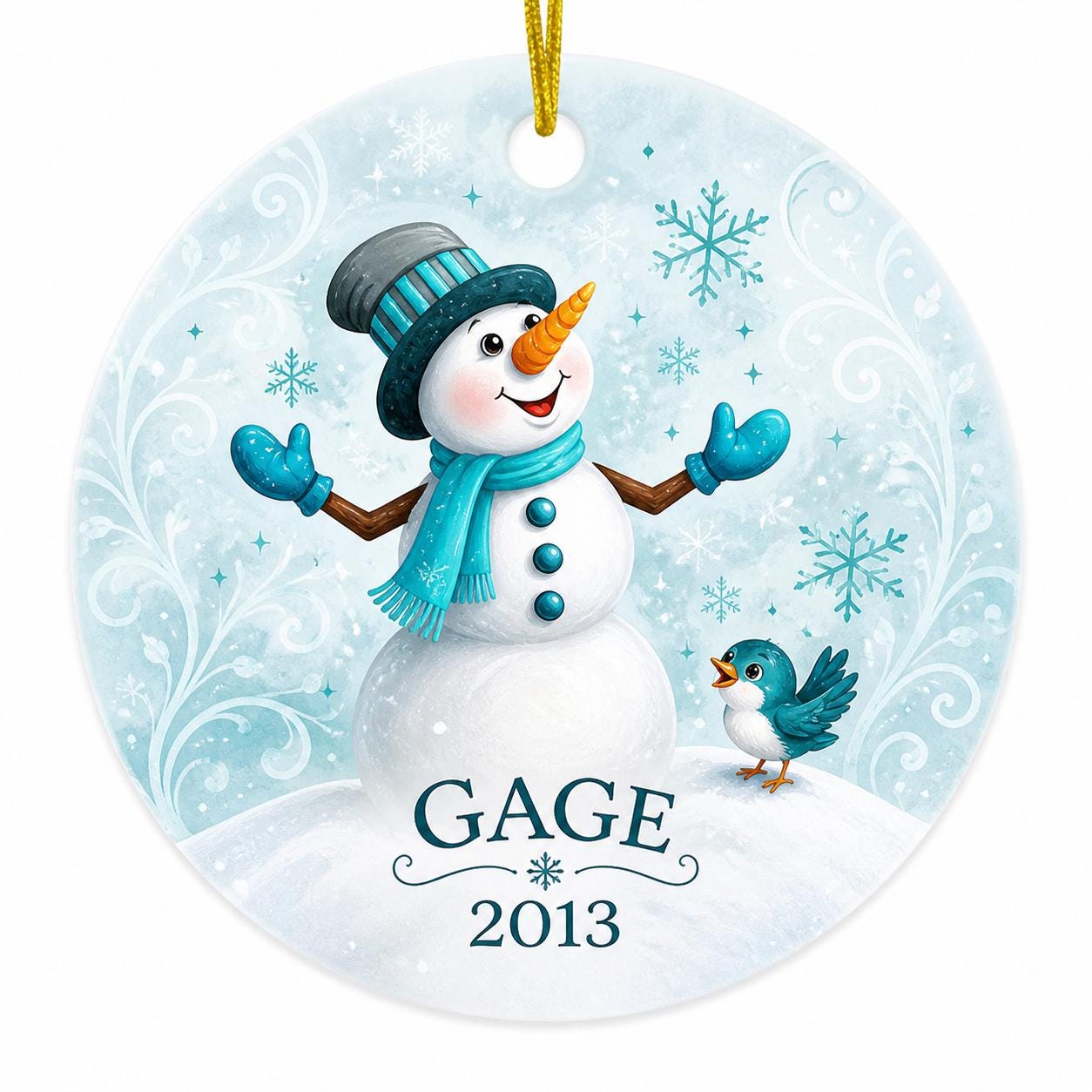 Snowman Ornament, Baby's First Christmas, Winter Wonderland Ceramic KeepsakePersonalized