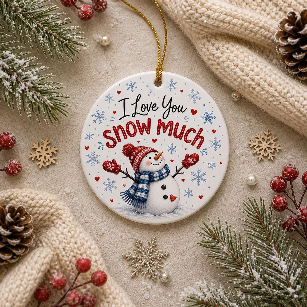 Snowman Ornament, I Love You Snow Much Christmas Decor, Ceramic Winter KeepsakePersonalized